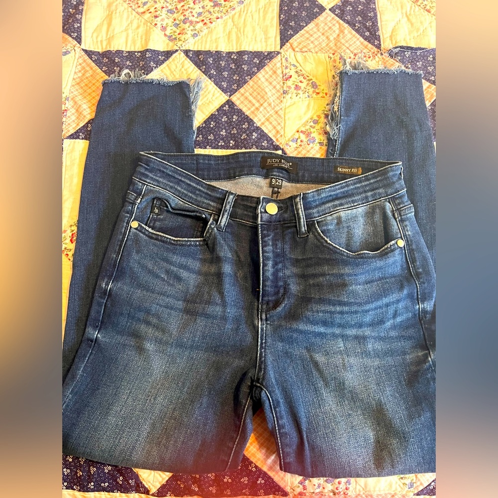 Judy Blue crop fringe jeans.
